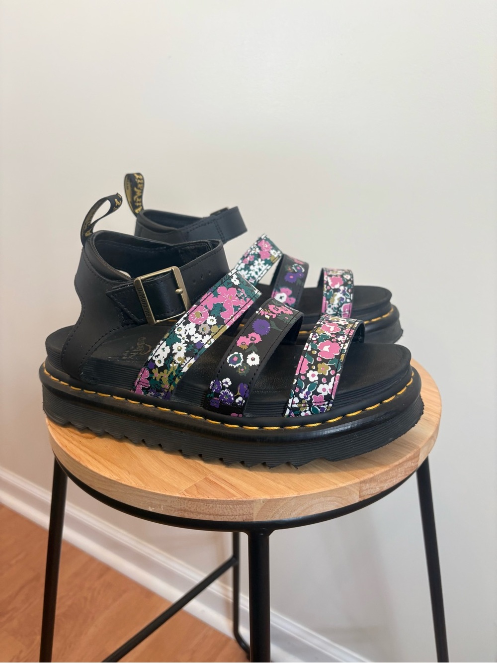 Dr. Martens black floral gladiator sandals